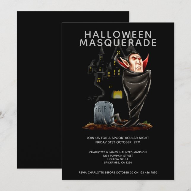 Halloween Masquerade Count Dracula and Grave Invitation (Front/Back)