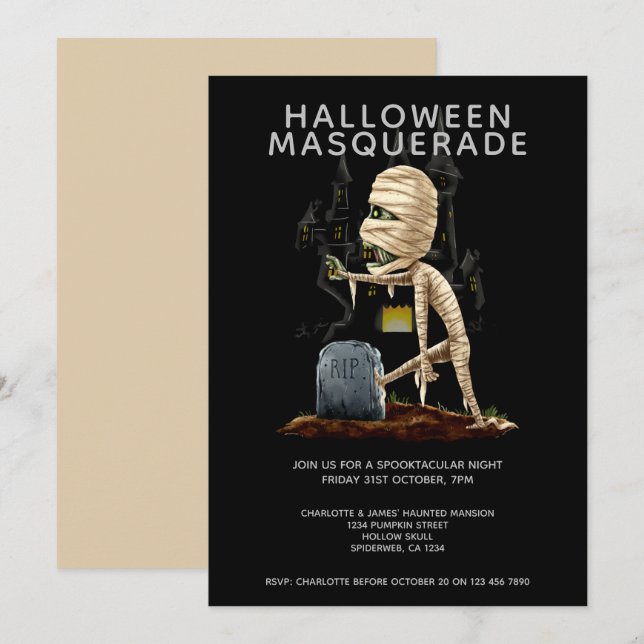 Halloween Masquerade Mummy and Grave Invitation (Front/Back)