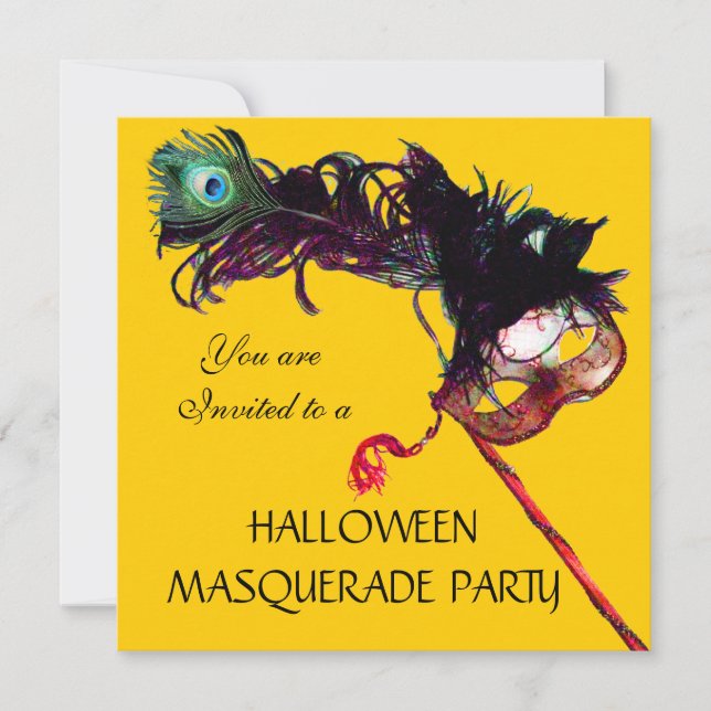 HALLOWEEN MASQUERADE PARTY,Black Yellow Invitation (Front)