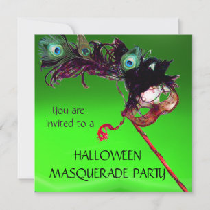 HALLOWEEN MASQUERADE PARTY, Green red Invitation