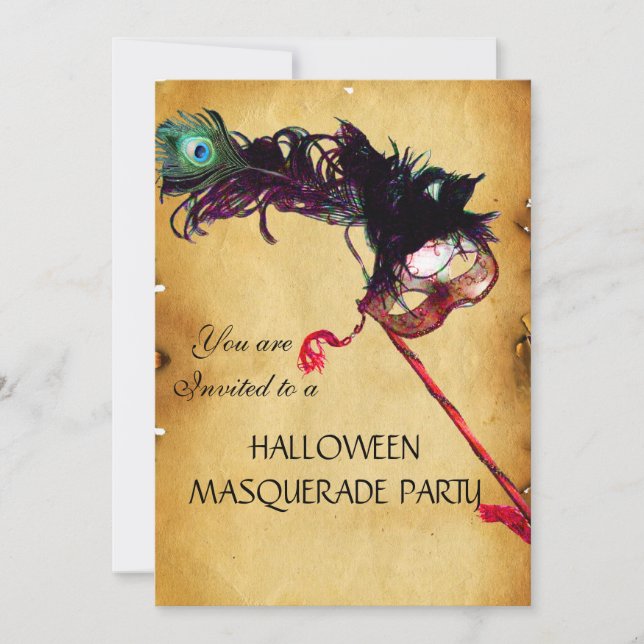 HALLOWEEN MASQUERADE PARTY, parchment Invitation (Front)