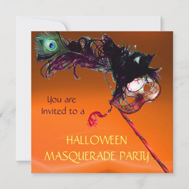 HALLOWEEN MASQUERADE PARTY,Yellow Orange Invitation (Front)