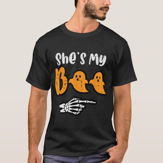 Halloween Matching Shes My Boo Skeleton Couple  T-Shirt (Front)