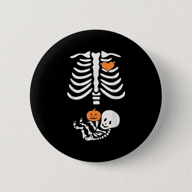 Halloween Maternity Skeleton Baby Heart Pregnancy  2 Inch Round Button (Front)