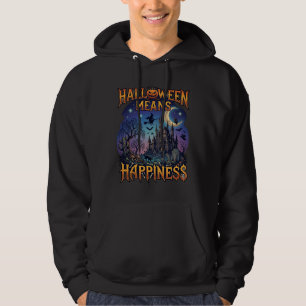 Halloween Means Happiness Haunted Castle Witch Moo Hoodie