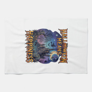 Halloween Means Happiness Haunted Castle Witch Moo Kitchen Towel