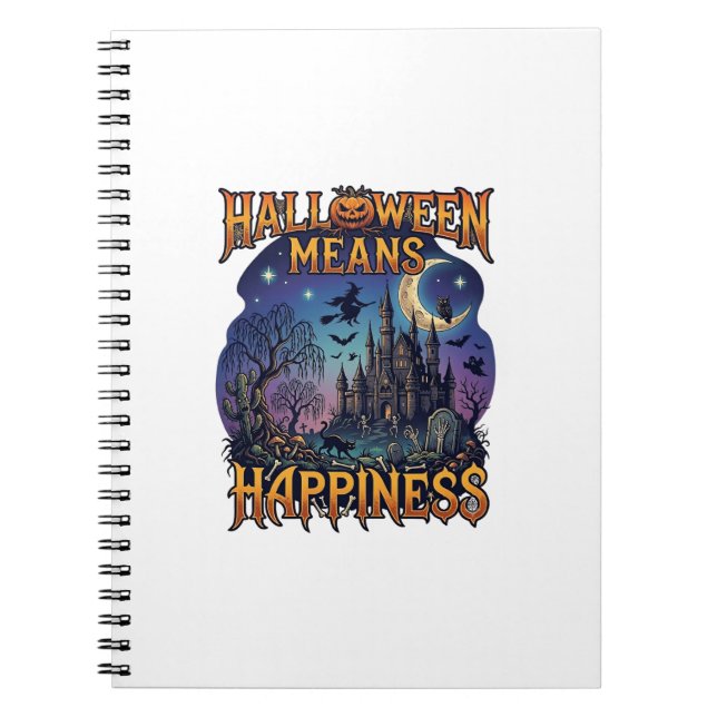 Halloween Means Happiness Haunted Castle Witch Moo Notebook (Front)