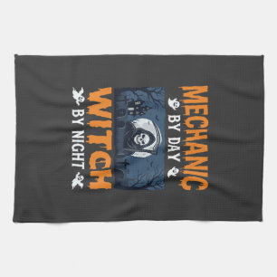 Halloween Mechanic by Day Witch by Night Kitchen Towel
