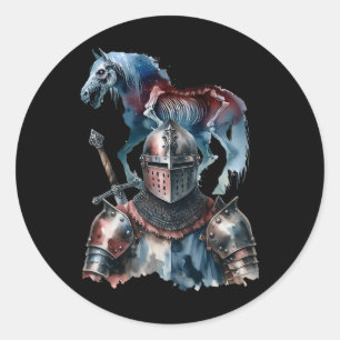 Halloween Medieval Knight Horses Knight Armour Hor Classic Round Sticker