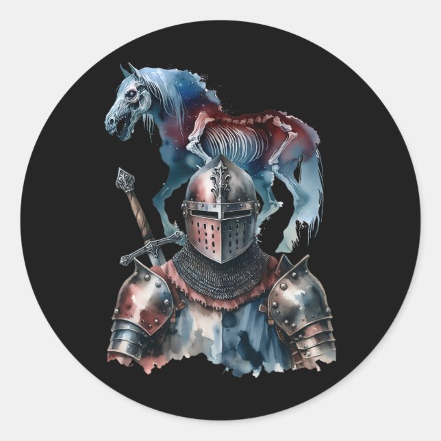 Halloween Medieval Knight Horses Knight Armour Hor Classic Round Sticker (Front)