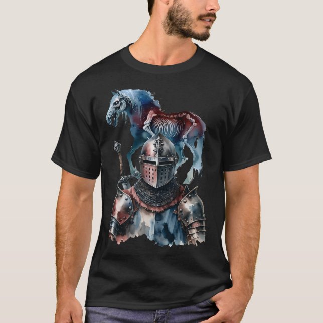 Halloween Medieval Knight Horses Knight Armour Hor T-Shirt (Front)