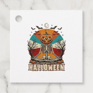 Halloween Meditating Pumpkin Skeleton Retro Sun Ba Favour Tags