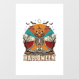 Halloween Meditating Pumpkin Skeleton Retro Sun Ba Window Cling