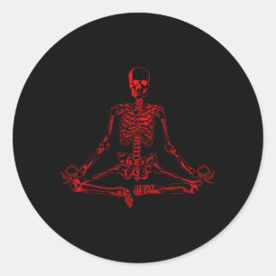 Halloween Meditating Skeleton Shirt _ Funny Freaky Classic Round Sticker