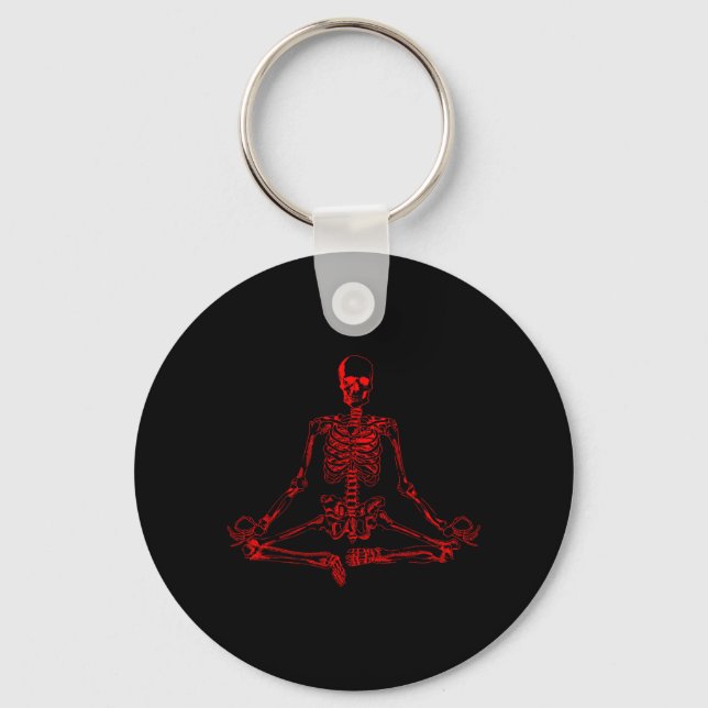 Halloween Meditating Skeleton Shirt _ Funny Freaky Keychain (Front)