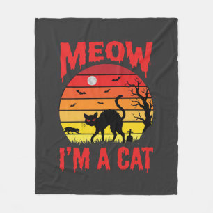 Halloween Meow Im a Cat Retro Sunset Fleece Blanket