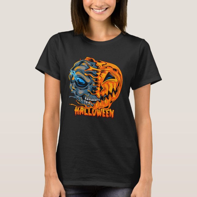 Halloween Merged Skull Pumpkin scary Powerfull T-Shirt (Front)