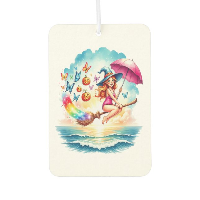 Halloween Mermaid Witch on Broom Air Freshener (Front)