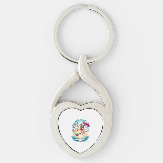Halloween Mermaid Witch on Broom Keychain (Front)