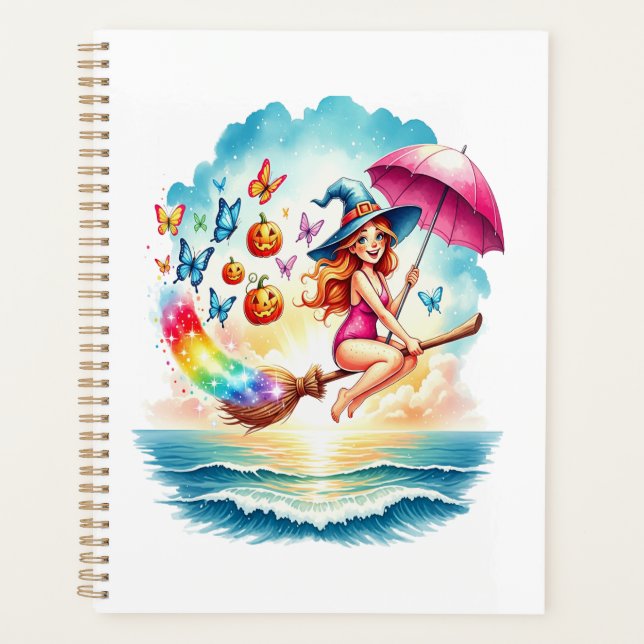 Halloween Mermaid Witch on Broom Planner (Front)