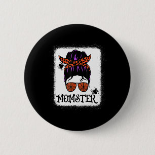 Halloween Messy Bun Leopard Pumpkin Momster 2 Inch Round Button