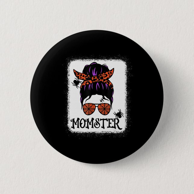 Halloween Messy Bun Leopard Pumpkin Momster  2 Inch Round Button (Front)