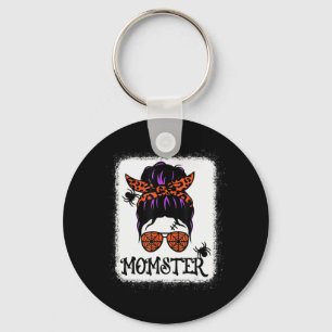 Halloween Messy Bun Leopard Pumpkin Momster Keychain