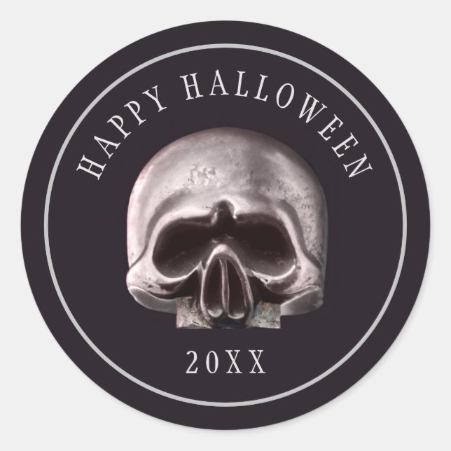 Halloween Metal Skull Custom Classic Round Sticker (Front)
