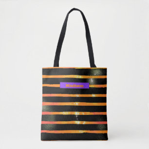 Halloween Metallic Stripe Personalized Trick Treat Tote Bag