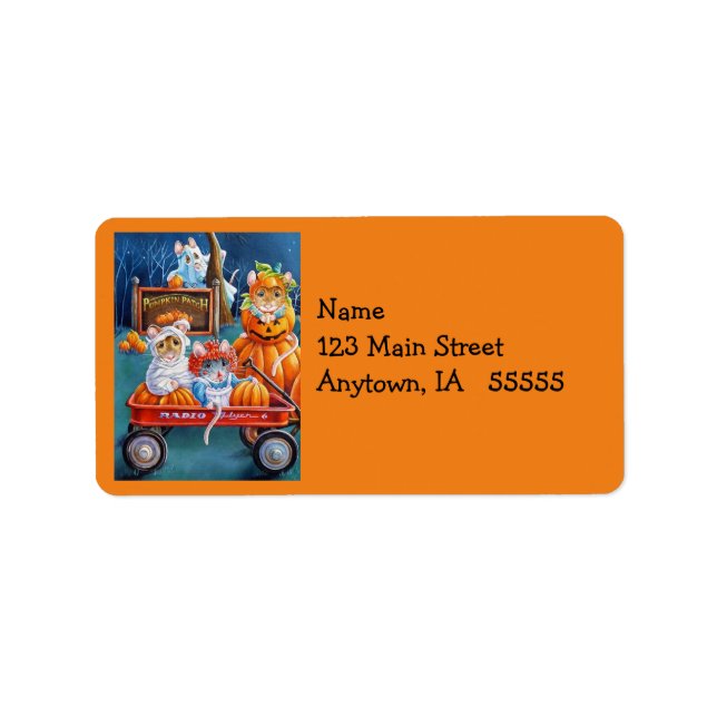 Halloween Mice in Pumpkin Patch Watercolor Art Label (Front)