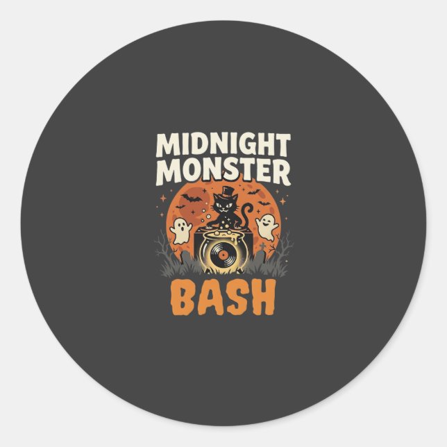 Halloween Midnight Monster Bash Classic Round Sticker (Front)