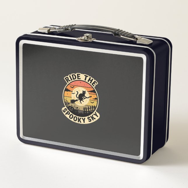 Halloween Midnight Witch Sunset Metal Lunch Box (Front)