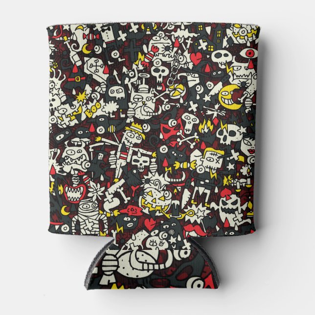 Halloween Mini Doodle Vintage Pattern Can Cooler (Front)