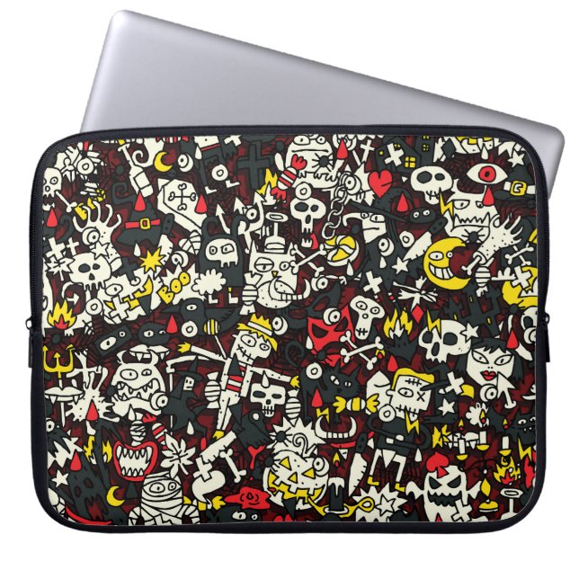 Halloween Mini Doodle Vintage Pattern Laptop Sleeve (Front)