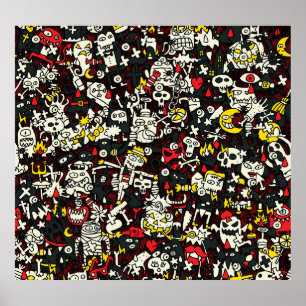 Halloween Mini Doodle Vintage Pattern Poster