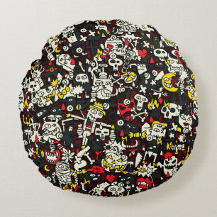Halloween Mini Doodle Vintage Pattern Round Pillow