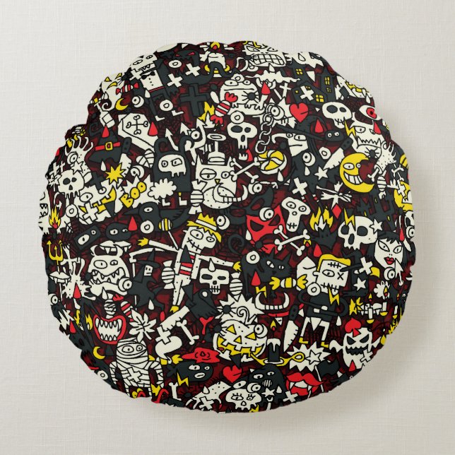 Halloween Mini Doodle Vintage Pattern Round Pillow (Front)