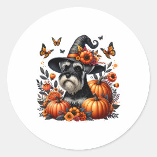 Halloween Miniature Schnauzer Dog Pumpkin Autumn F Classic Round Sticker