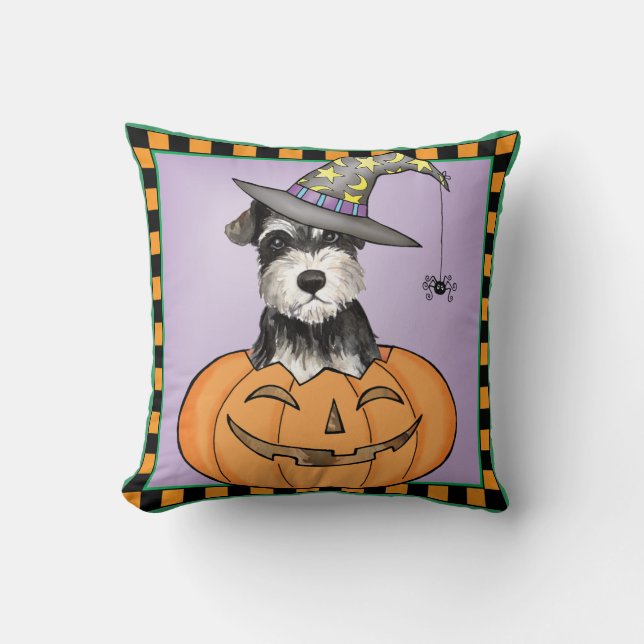 Halloween Miniature Schnauzer Throw Pillow (Front)