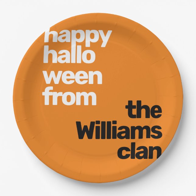 Halloween minimal simple modern party orange paper plate (Front)