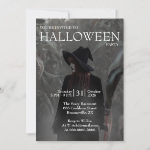 Halloween Modern Gothic Witch in Dark Forest Invitation