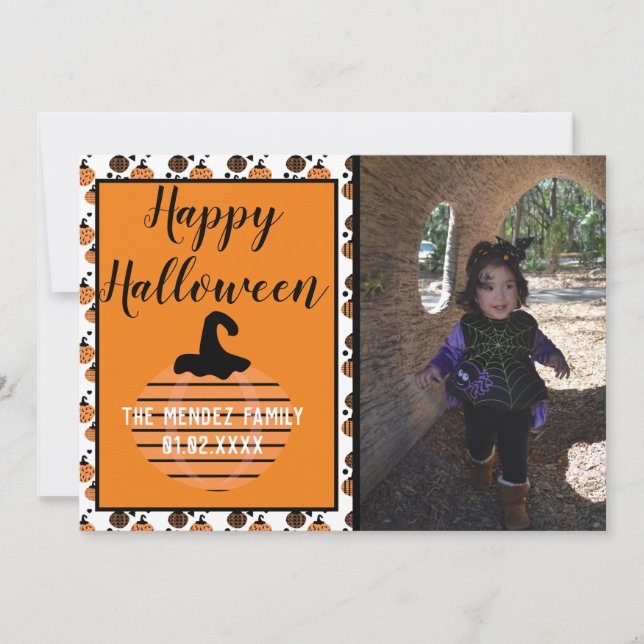 Halloween Modern Pumpkin Pattern Photo Card (Front)