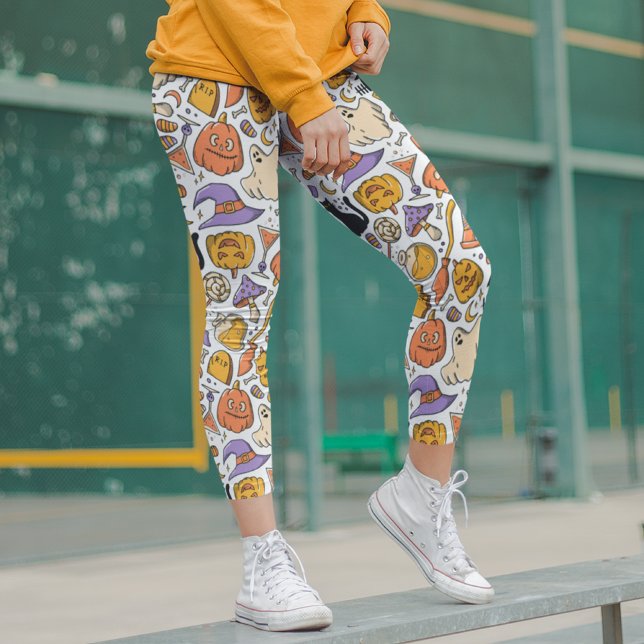 Halloween Modern Spooky Black Cat Pumpkins Witch Leggings (Creator Uploaded)