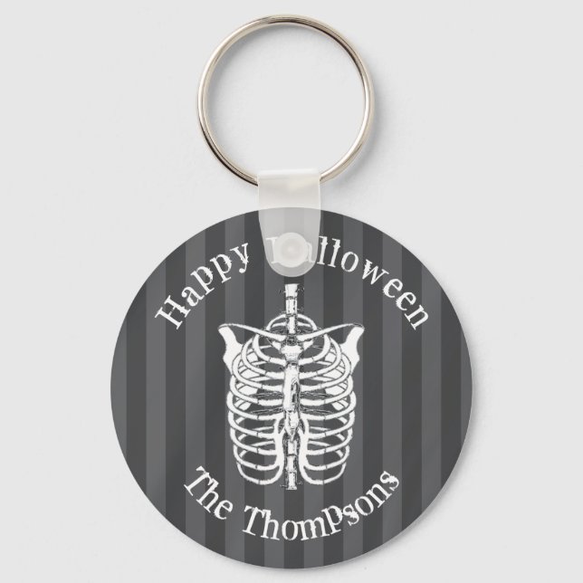 Halloween Modern Spooky Skeleton X-Ray  Keychain (Front)