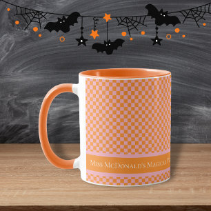 Halloween moderne Orange Rose À damiers Mug enseig