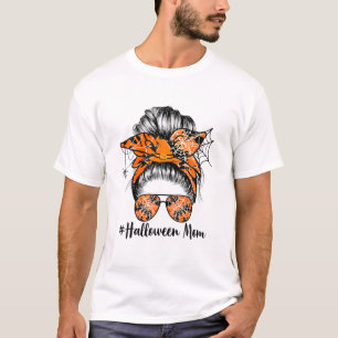 Halloween Mom Life Messy Bun Skull Witch Mom Women T-Shirt