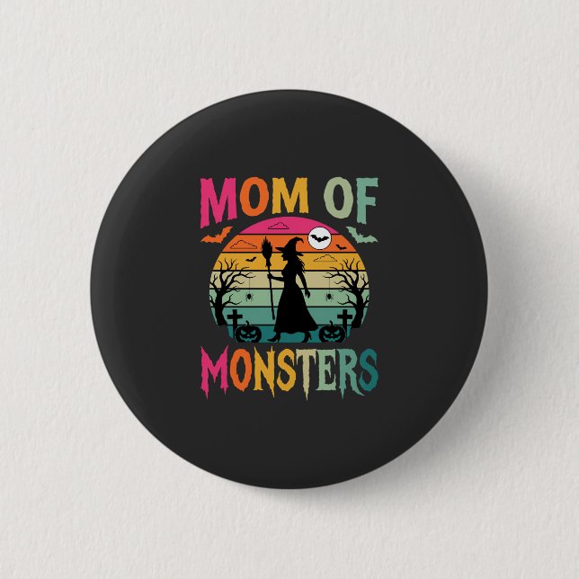 Halloween Mom of Monsters Witch Sunset 2 Inch Round Button (Front)