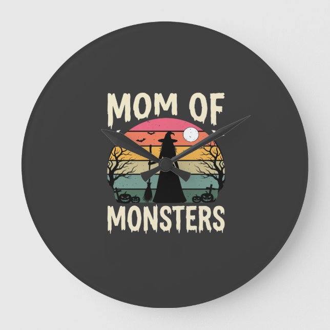 Halloween Mom Of Monsters Witch Sunset Large Clock (Front)