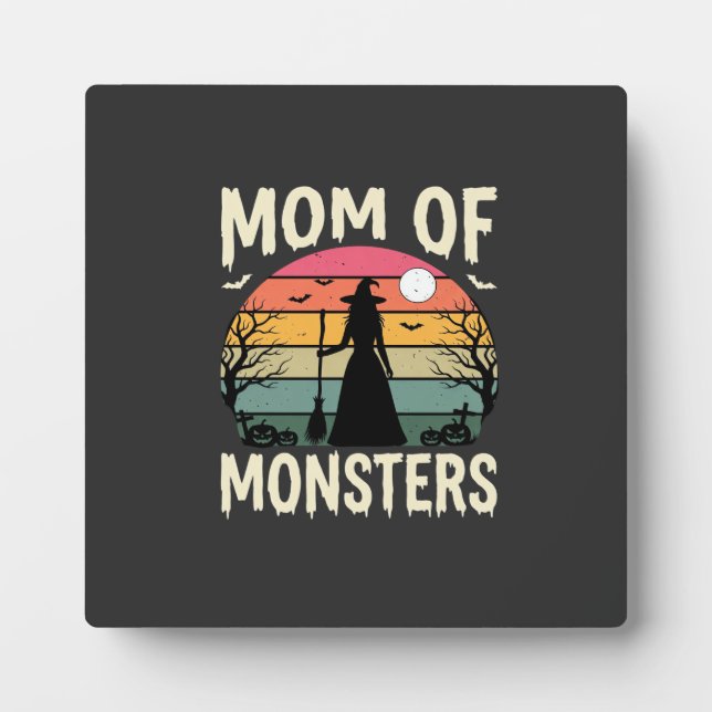 Halloween Mom Of Monsters Witch Sunset Plaque (Front)
