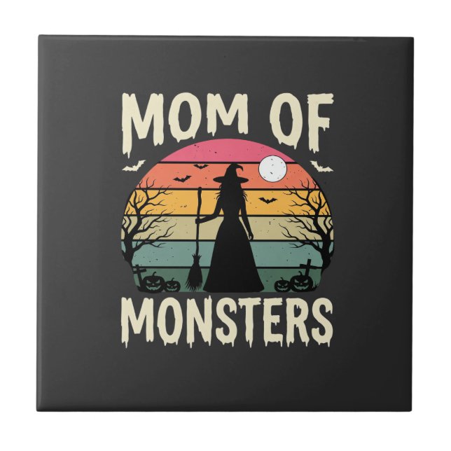 Halloween Mom Of Monsters Witch Sunset Tile (Front)
